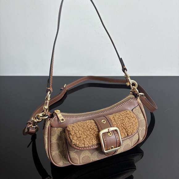 Coach Ashton Series Leather And Fur Patchwork Monogram Shoulder Bag - Picture 6 of 9